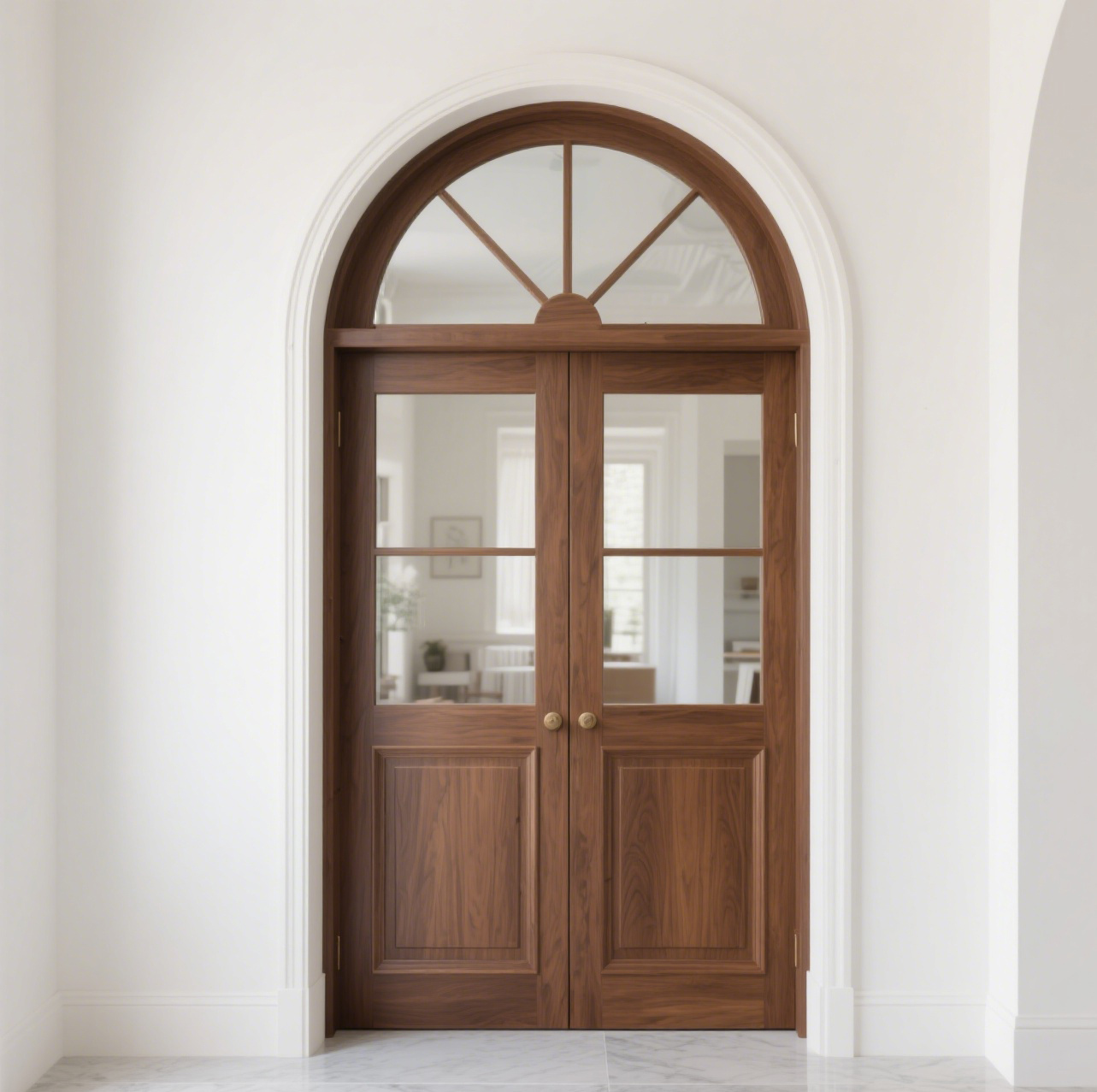 Bespoke Walnut French-Style Entry Door with Arched Fanlight Bespoke Walnut French-Style Entry Door with Arched Fanlight